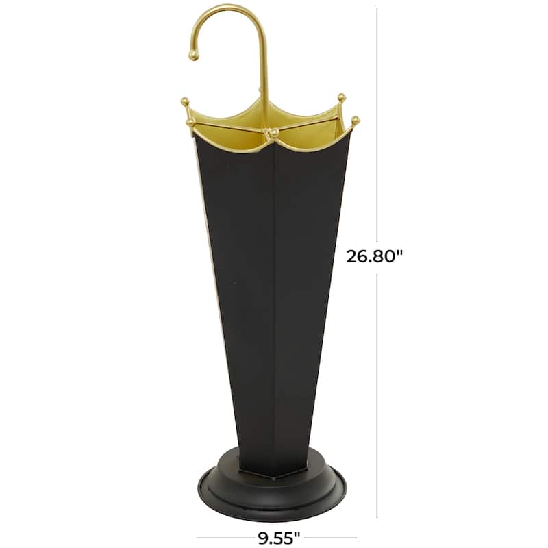 Metal Abstract Umbrella Stand with Gold Handle - Black - Roche River Decor