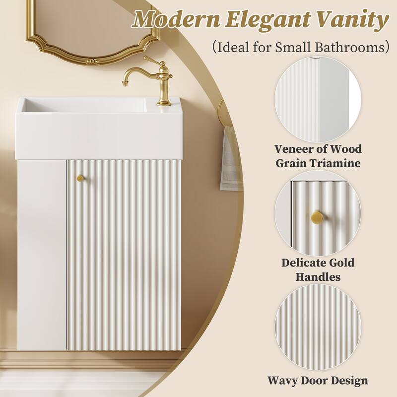 Contemporary Floating Vanity With Ceramic Vessel Sink - Left-Side Storage Cabinet For Compact Bathrooms‌