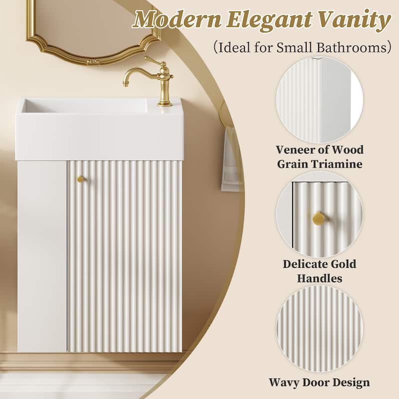 Roomfitters 18.5" Floating Bathroom Vanity with Resin Basin, Modern Wall-Mount Cabinet with Left Side Storage, White