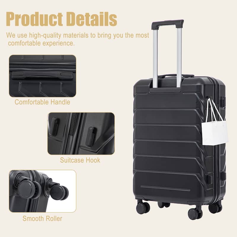 28 Inch Large Checked Luggage, Scratch Resistant Surface Four Multi-Directional Wheels, With Combination Lock and Side Hooks