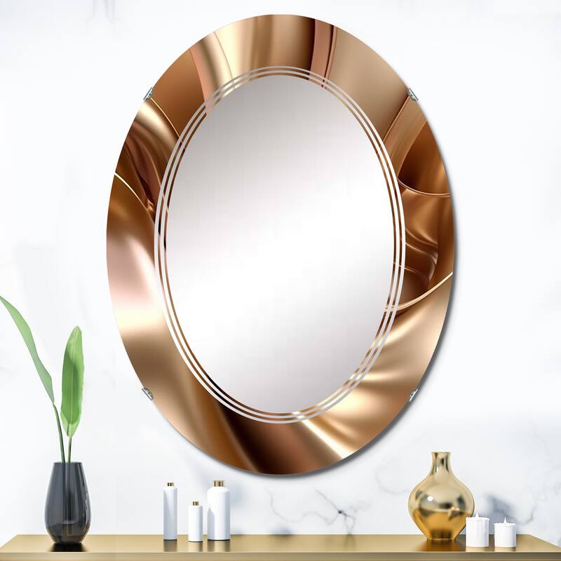 Designart 'Luscious Liquid Gold In Subdued Pink And Taupe I' Printed Abstract Liquid Ink Wall Mirror - 24in.x36in.