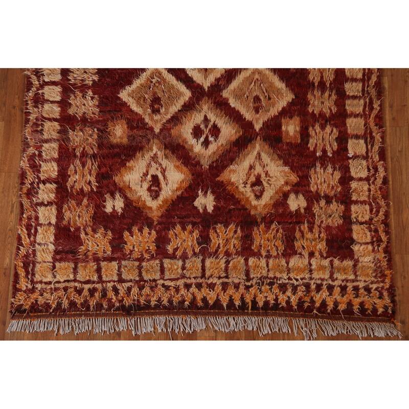 Hand Knotted Oriental 100% Wool Carpet Modern Tribal Red Moroccan Area Rug - 8' 0'' X 5' 7''