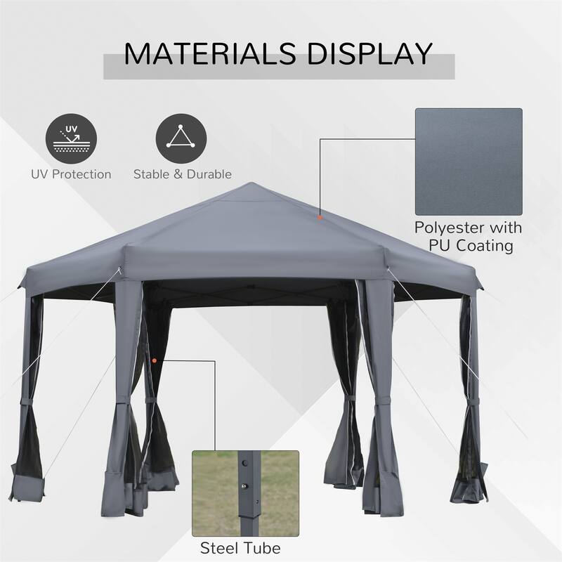 Hexagonal Pop Up Tent Gazebo, Heavy Duty Outdoor Canopy Tent
