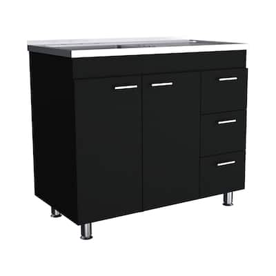 39-inch Wide Double Door Utility Sink cabinet with 3 Drawers - N/A
