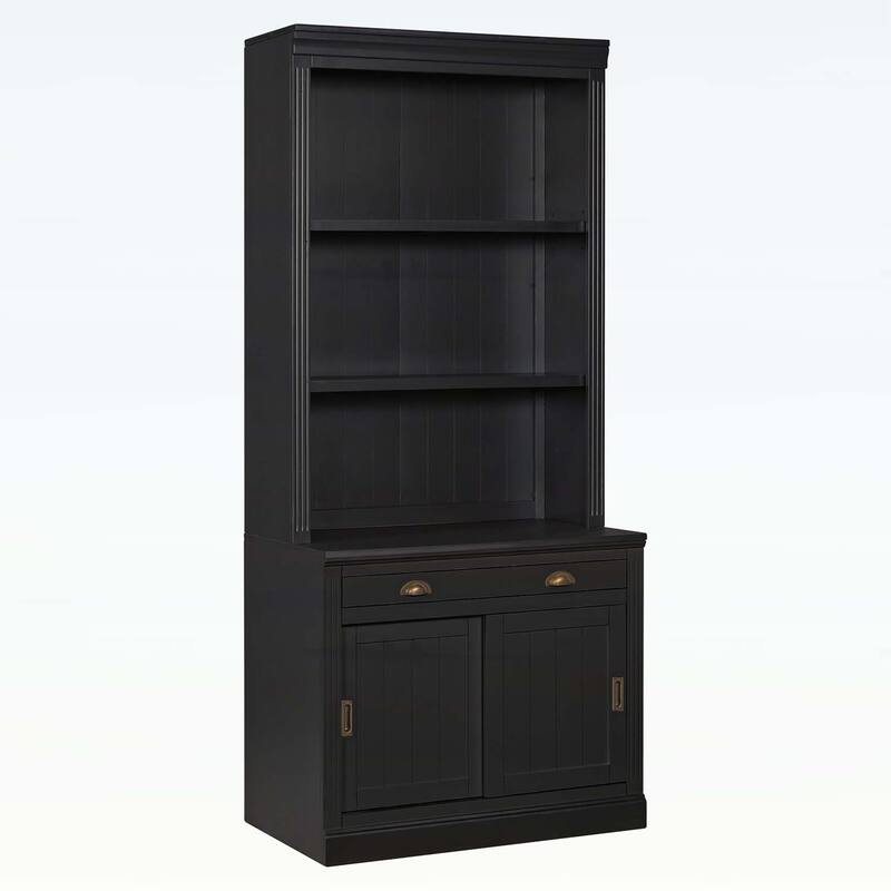 Modern Bookcase with Sliding Doors and Open Shelves