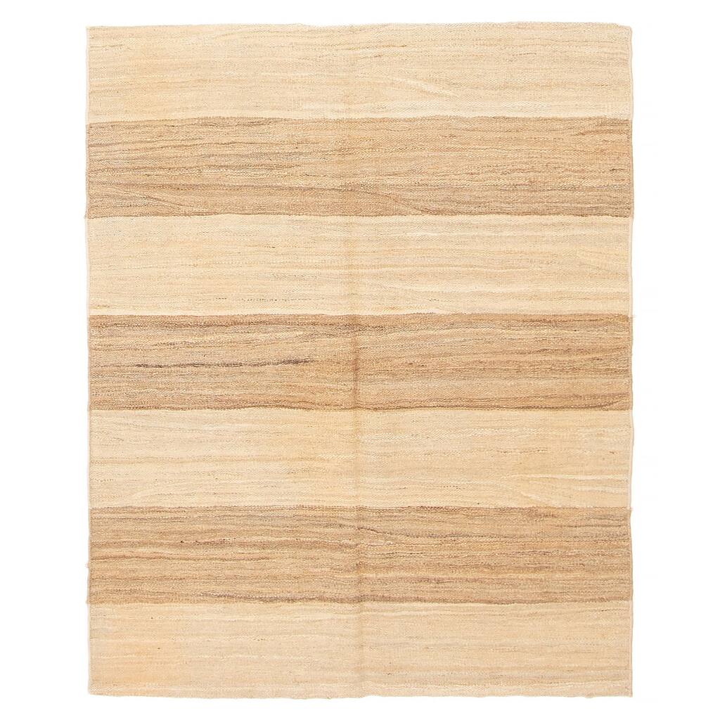 ECARPETGALLERY Flat-Weave Boho Khaki Wool Kilim - 3'7 x 4'6