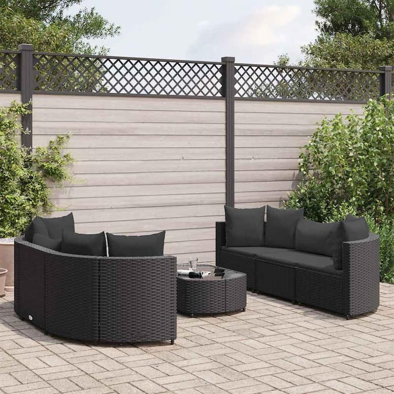 vidaXL Patio Sofa Set with Cushions Lounge Setting Outdoor Furniture Poly Rattan - 8.2 x 12.1 x 4.6 - Black Large