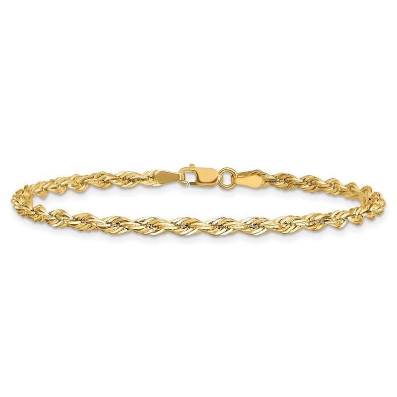 Curata 14k Yellow Gold Lobster Claw Closure 3.8mm Hollow Rope Chain Bracelet