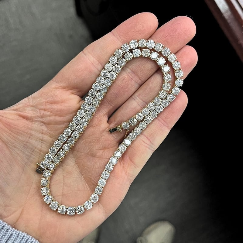 36Ct Natural Diamond Tennis Necklace 16.5" in White or Yellow Gold