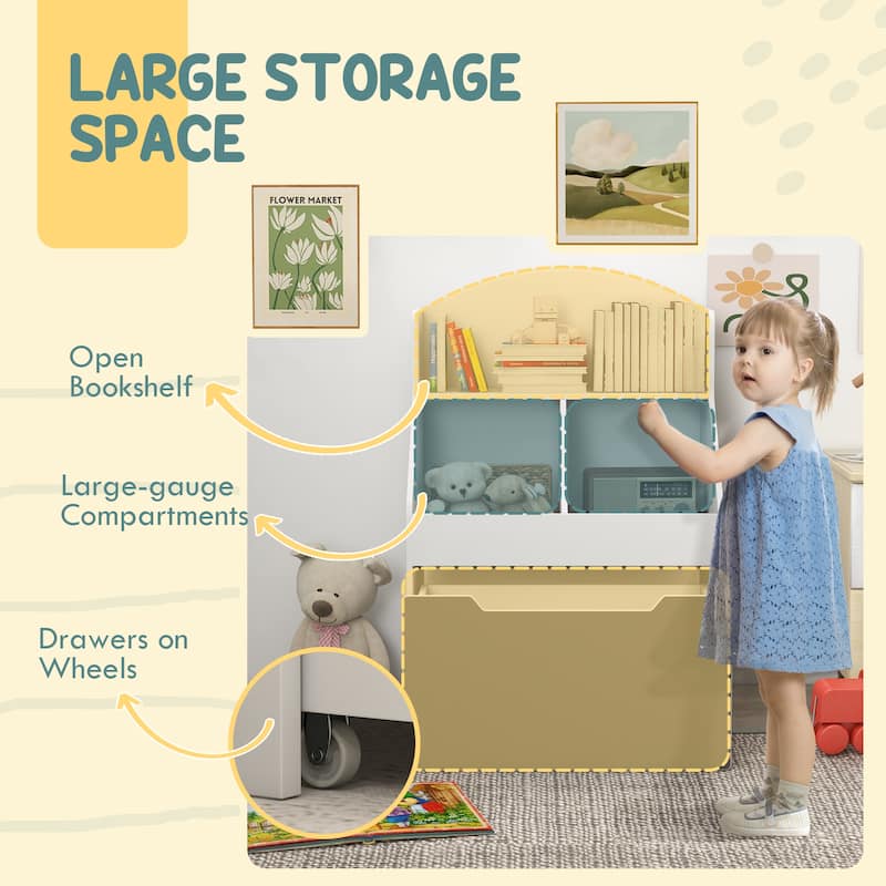 Qaba Kids Bookshelf, 3 Tier Bookcase, Toy Storage Organizer for Toddlers with Drawer for Playroom, Nursery, Bedroom, Classroom