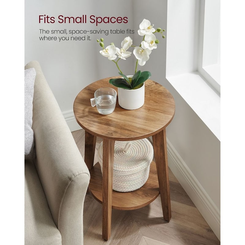 2-Tier Modern Nightstand Table Round Walnut Side Table for Bedroom Living Room or Entryway - 15.8”L x 15.8"W x 19.7”H