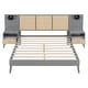 preview thumbnail 5 of 8, Queen Size Solid Wood Bed Frame with 2 Nightstands, Platform Bed with Lamps, Rattan and Wood Combination, Grey