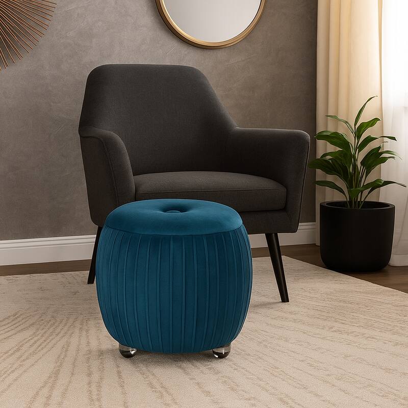 Backless Storage Stool with Velvet Upholstery - Accent for Living Room Home Decor