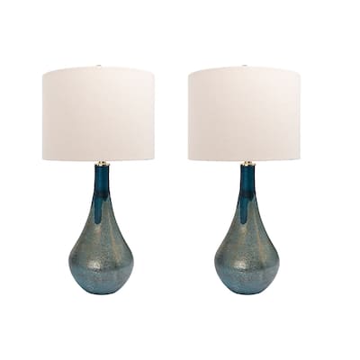 Glass Table Lamp with Opal Finish & Linen Shade (Set of 2 Lamps)