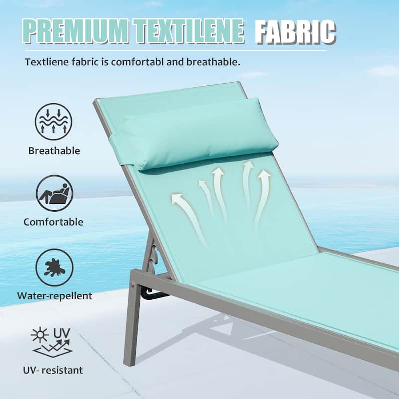 3Pcs Patio Chaise Lounge Set, Aluminum Pool Lounge Chairs with Side Table