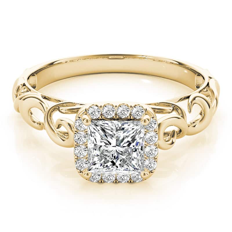 Auriya 14k Yellow Gold Lab Grown Princess Diamond Halo Engagement Ring 0.50 to 5.00 ct. tw. (F-G VS)