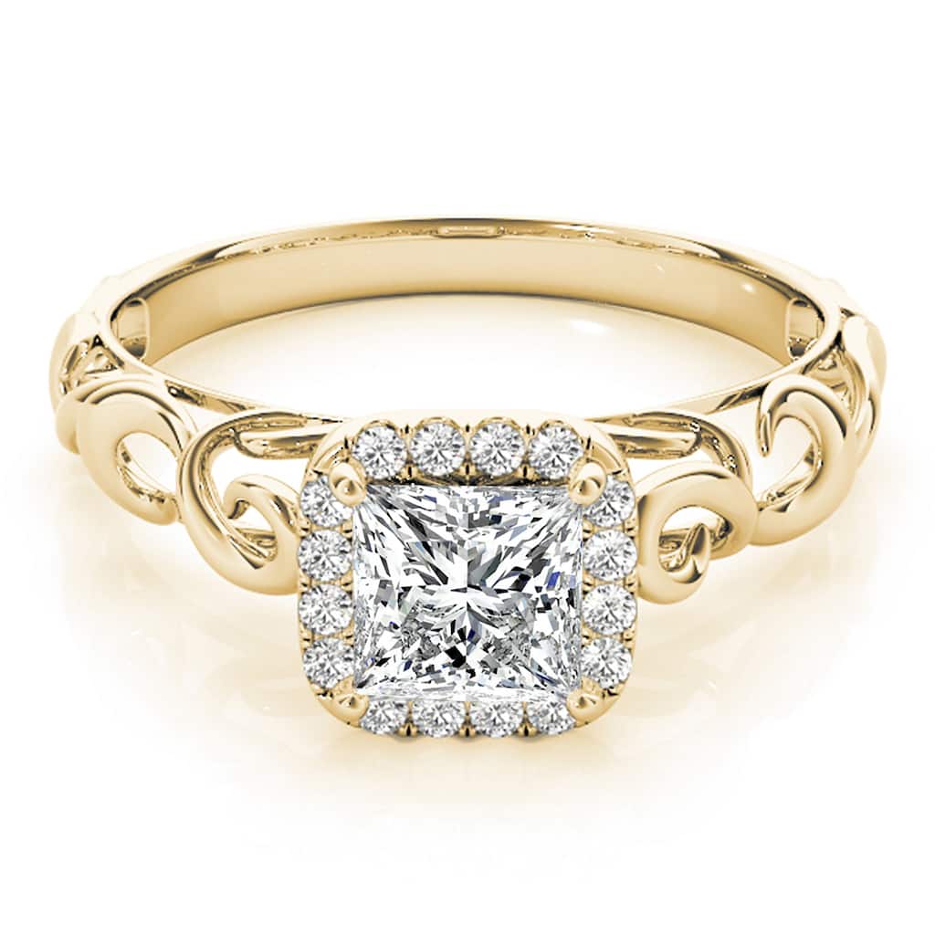 Auriya 14k Yellow Gold Lab Grown Princess Diamond Halo Engagement Ring 0.50 to 5.00 ct. tw. (F-G VS)