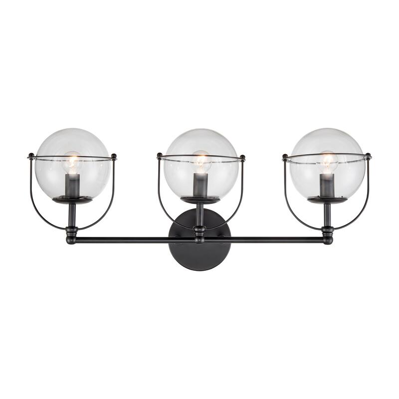Elk Home Langford Matte Black With Clear Glass 3 Light Vanity Light