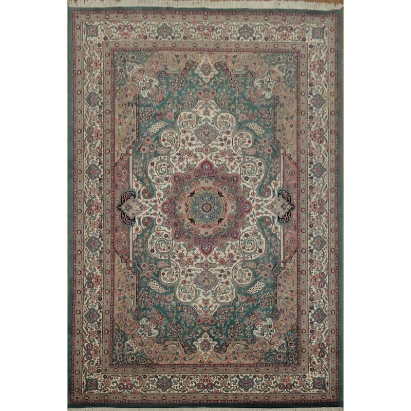 Hand Knotted Oriental 100% Wool Carpet Traditional Floral Green Aubusson Area Rug - 14' 5'' X 9' 8''