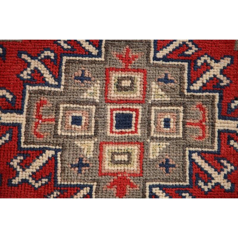 Geometric Kazak Rug Hand-Knotted Accent Wool Carpet - 3'4"x 4'9"