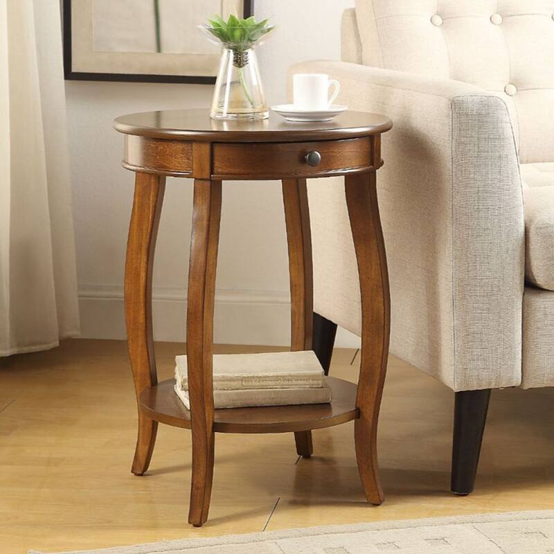 Round Top Accent Table with 1 Drawer and Open Storage