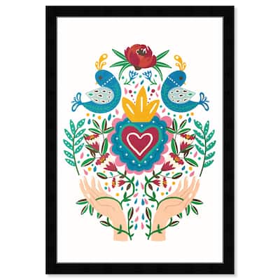 "Give you My Heart", Heart Queen Flowers Modern Blue Framed Wall Art Print for Bedroom