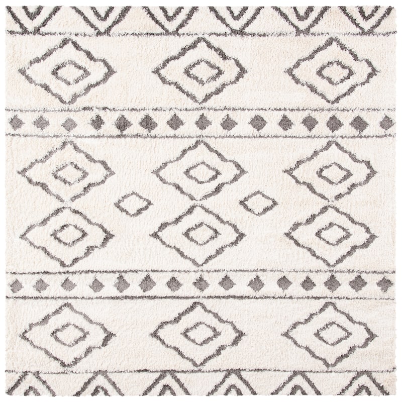 SAFAVIEH Sparta Shag Zetta Geometric Rug - 6'7" Square - Ivory/Grey