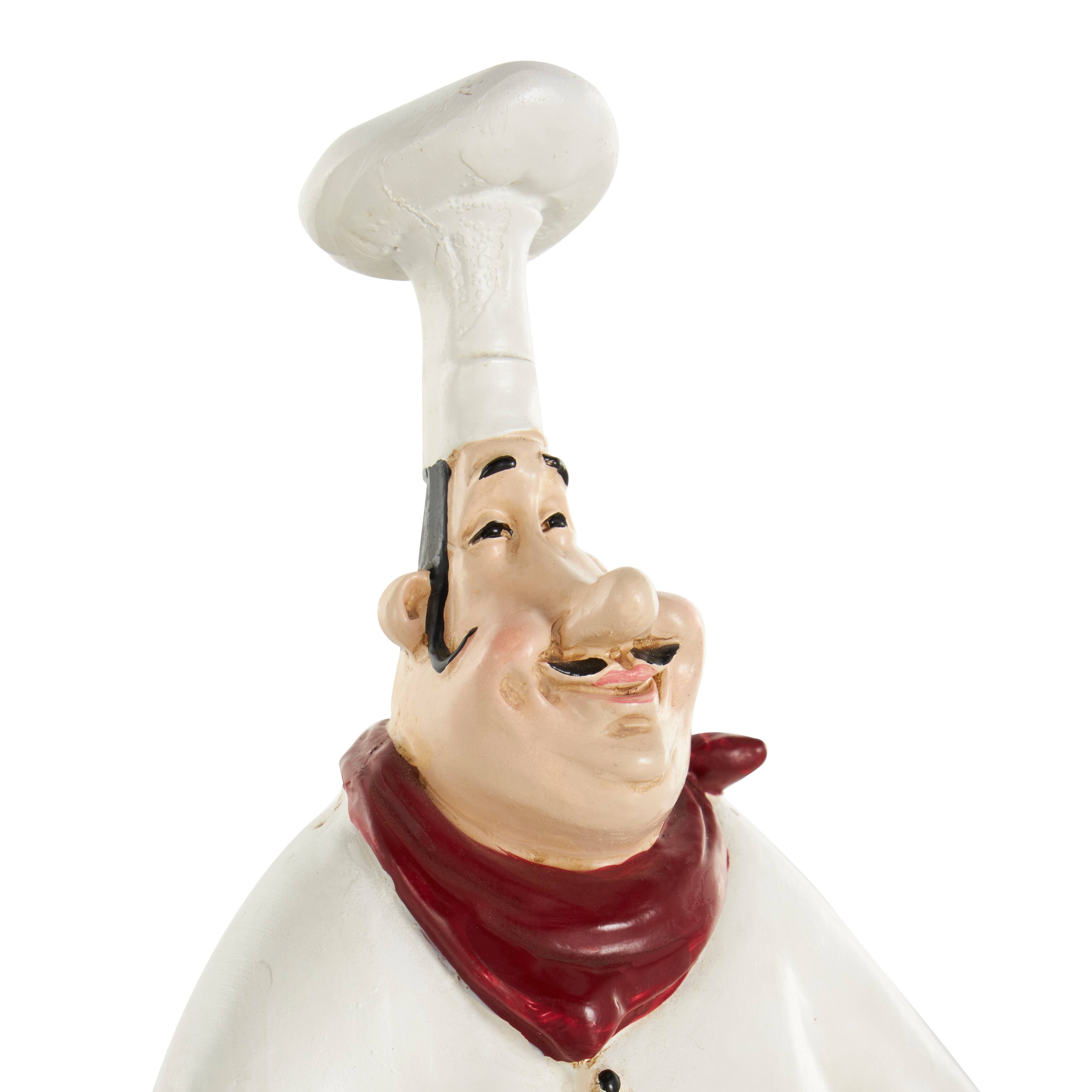 White Polystone Figurine Chef Salt and Pepper Shaker Holder with Wood