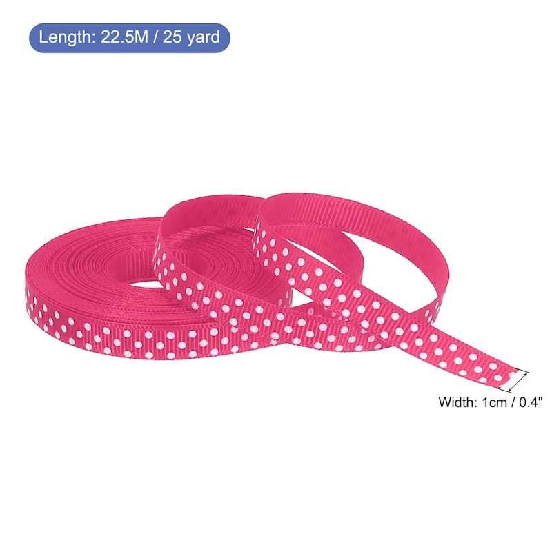 Grosgrain Ribbons with White Dots Ribbon Bow Decoration - Rose Red - 25 Yardx0.4 Inch
