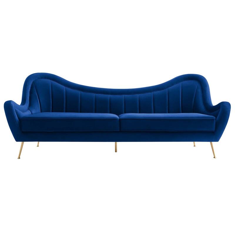 Tulsa Modern Blue Velvet Upholstered Sofa with Gold Metal Legs