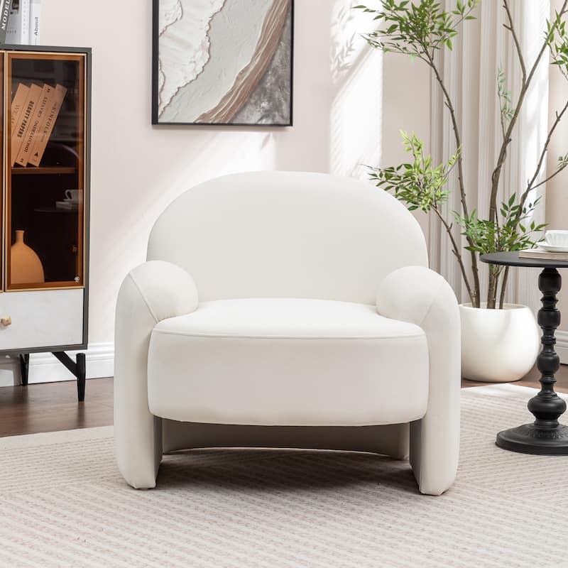 SEYNAR Modern Glam Velvet Thickened Seat Cushion Accent Chair - Beige