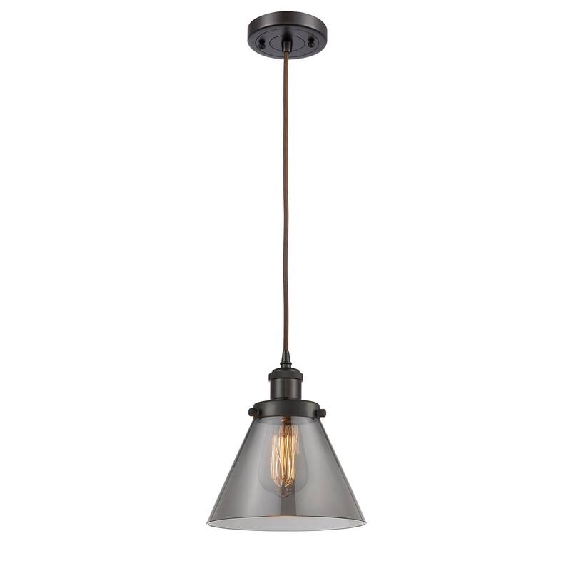 Innovations Lighting Large Cone 8" Wide Mini Pendant - Cord Hung - Oil Rubbed Bronze / Plated Smoke