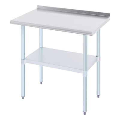 CO-Z Stainless Steel Kitchen Table w Backsplash & Undershelf