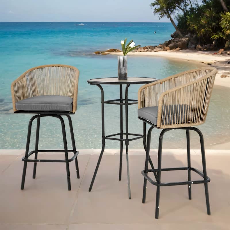 3-Piece Outdoor Bistro Set w/ 2 Swivel Chairs, Round Table, Bar Height