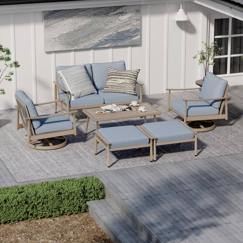 6-Person Aluminum Patio Conversation Set with 2 Swivel Chairs, Loveseat and Coffee Table