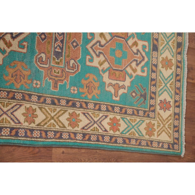 Turquoise Green Kazak Oriental Foyer Rug Handmade Wool Carpet - 2'7" x 4'3"