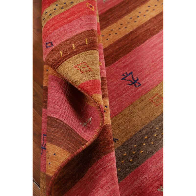 Striped Tribal Gabbeh Indian Area Rug Handmade Wool Carpet - 5'3"x 7'10"