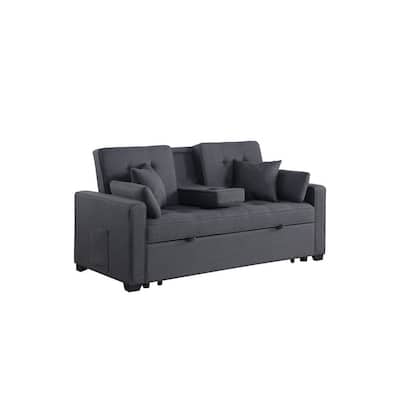 Oli 70 Inch Convertible Sleeper Loveseat, Pull Out Bed, Pillows, Stone Gray