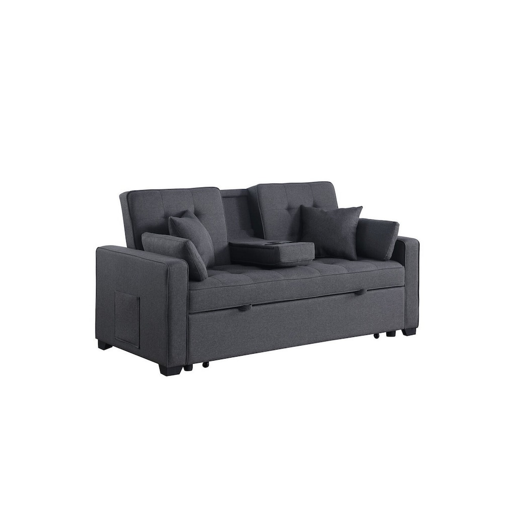 Oli 70 Inch Convertible Sleeper Loveseat, Pull Out Bed, Pillows, Stone Gray