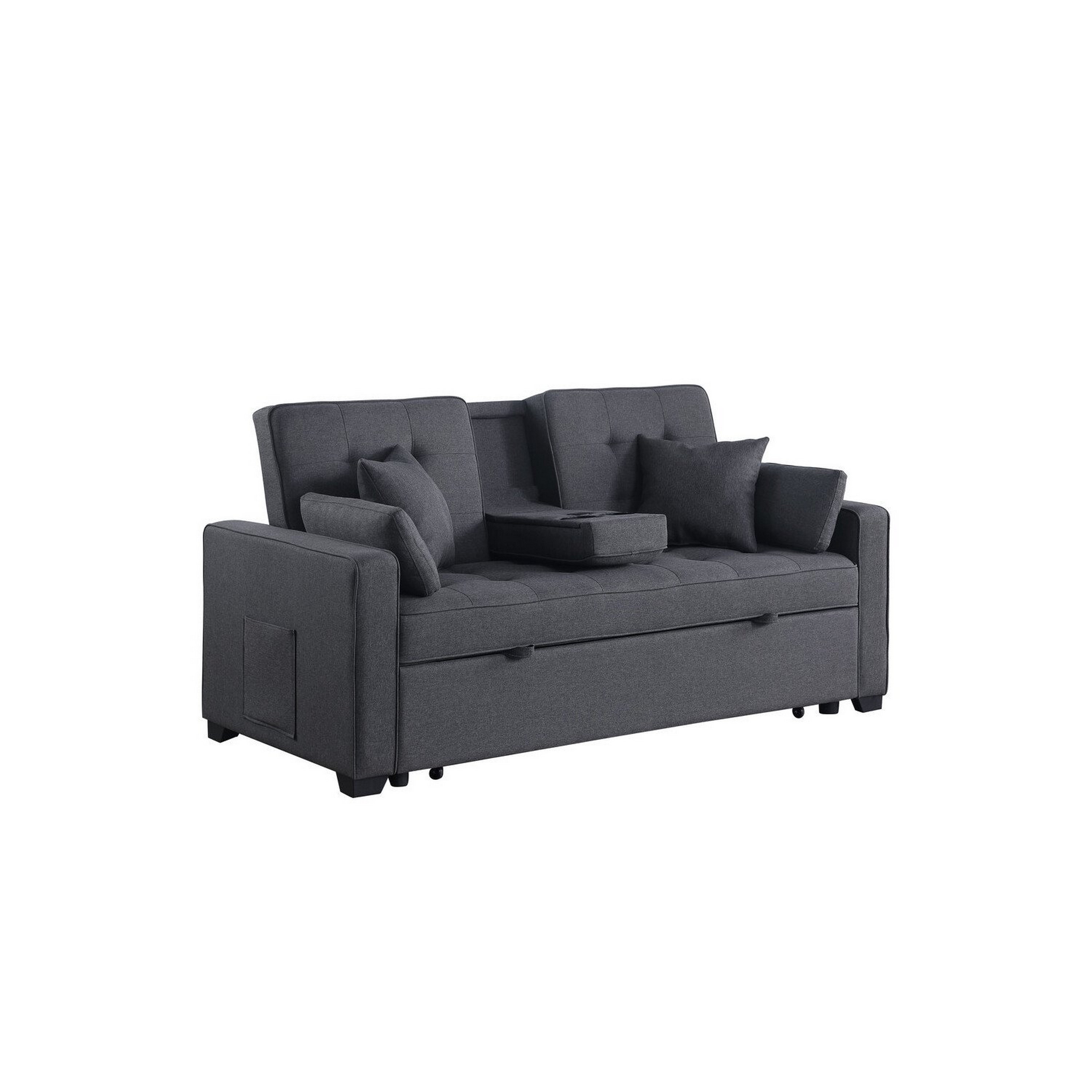 Oli 70 Inch Convertible Sleeper Loveseat, Pull Out Bed, Pillows, Stone Gray