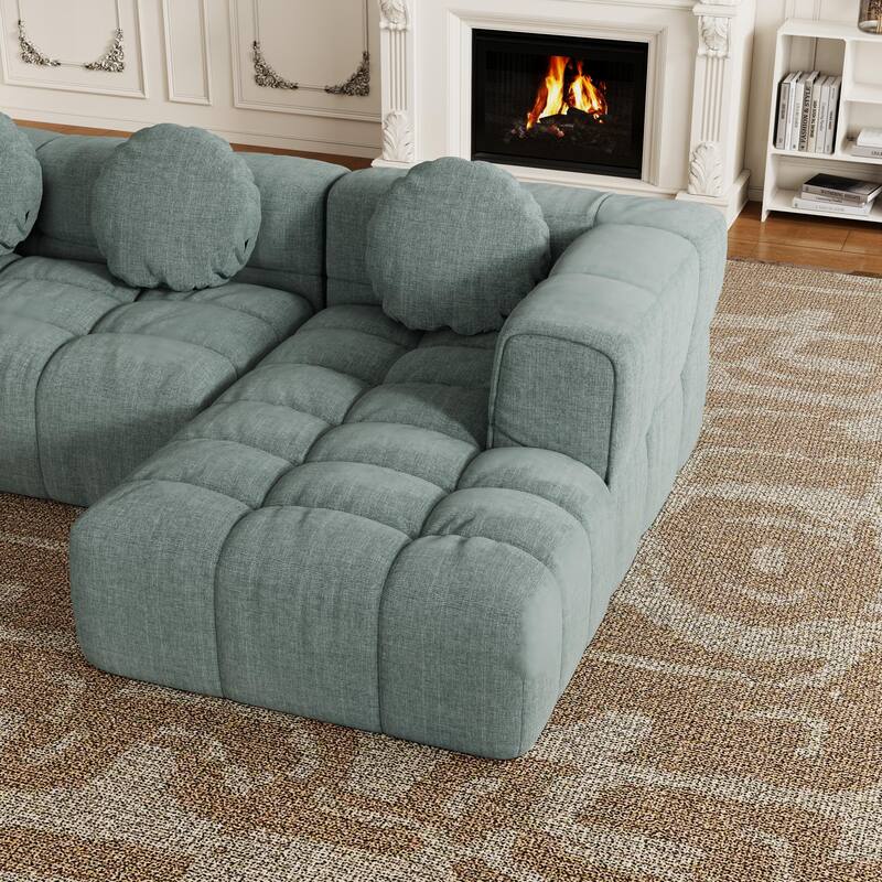 103" Chenille L-Shaped Sectional Sofa with Right Recliner, 3 Pillows and Modular Design