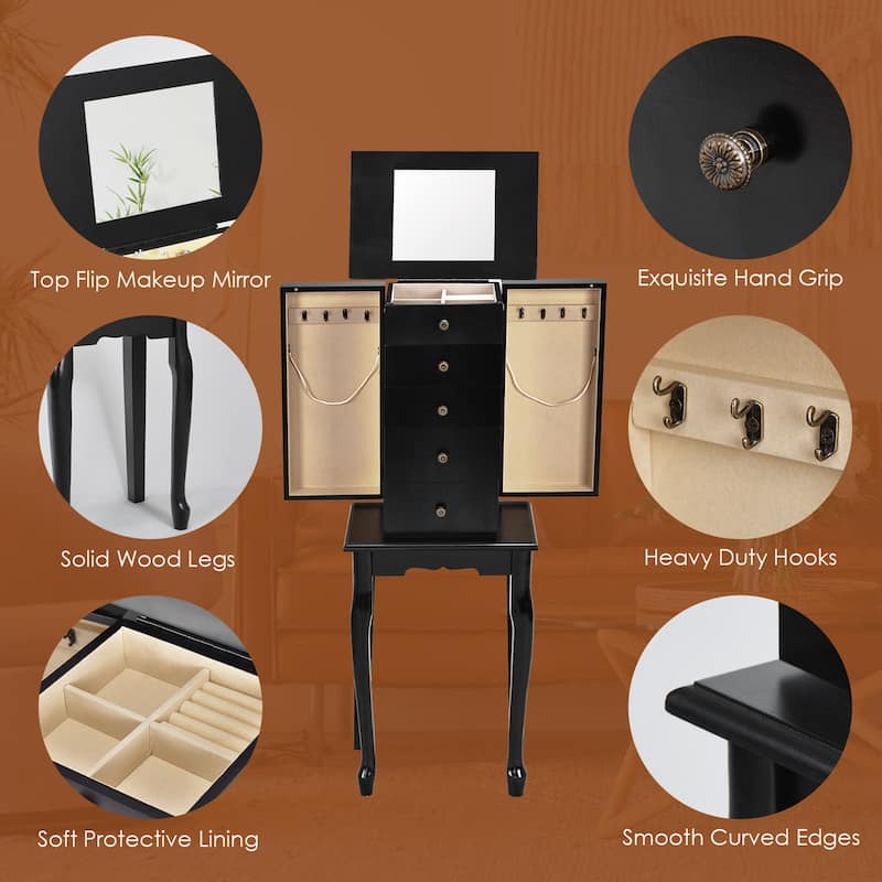 Gymax Mirrored Armoire Jewelry Cabinet Free Standing Organizer Storage - See Details