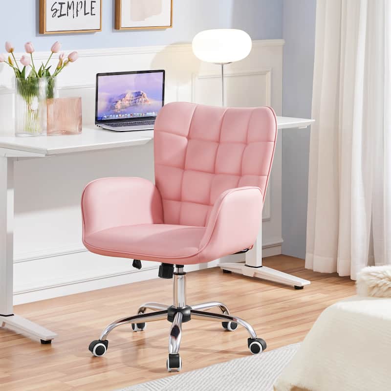 Yaheetech Faux Leather Desk Chair with Padded Armrests Modern Office Chair - Pink