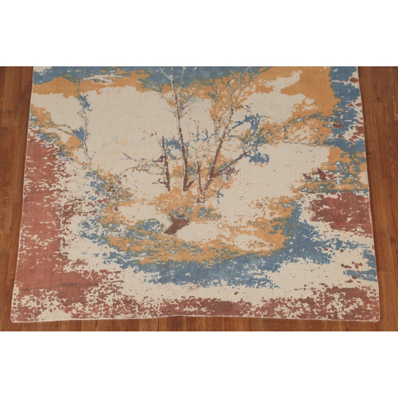 Nature Print Abstract Modern Area Rug Handmade Oriental Wool Carpet - 5'3"x 7'7"