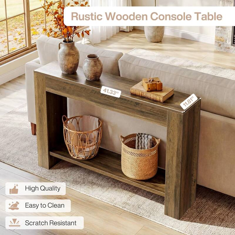 41.3'' Farmhouse Console Table, 2-Tier Sofa Entryway Table with Storage - 41.34" L x 11.81" W x 31.5" H