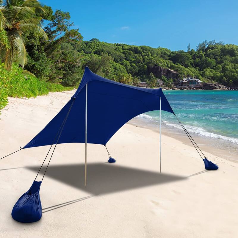ALPHA CAMP Beach Sunshade 7.6 x 7.2 FT Portable Canopy Tent Sun Shelter Shade with Sandbag Anchors - Navy