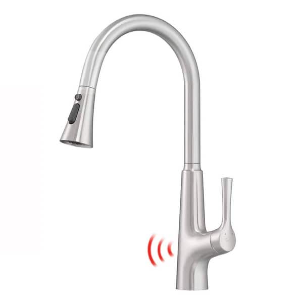 slide 1 of 19, Touchless Kitchen Faucet With Pull Down Sprayer Single Handle Kitchen Sink Faucets Smart Single Hole Modern Taps With Valve Brushed Nickel