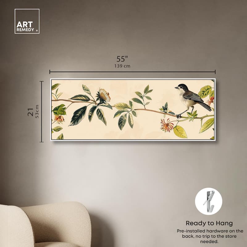 Vintage Bird Floral II Panoramic Canvas by Art Remedy