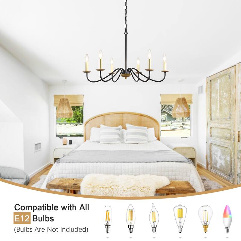 6-Light Rustic Farmhouse Simple Candle Chandelier for Bedroom, Kitchen, Living Room and Foyer