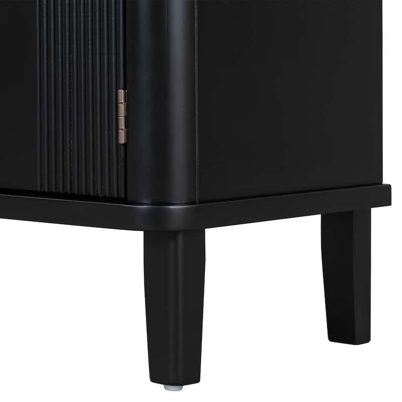 Mandschuric Cabinet with Three Acacia Solid Doors - Black